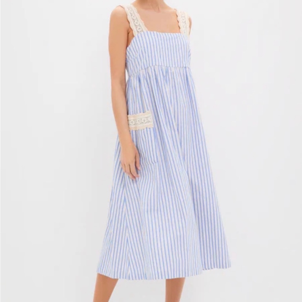Pomander Place Blue and White Striped Midi Dress